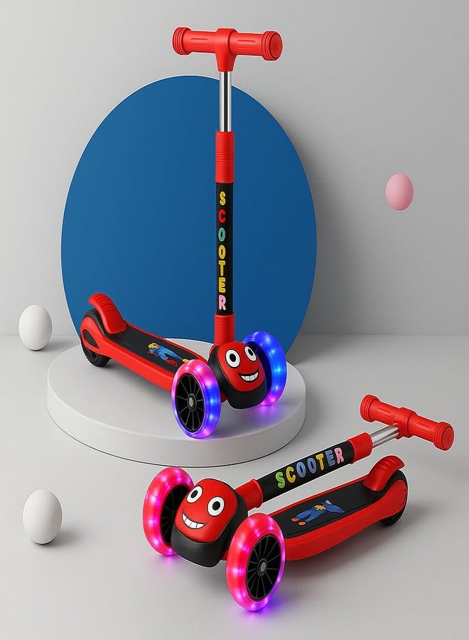 TOBY Kids 3-Wheel Scooter with Flash Up Wheels, Adjustable Height Handlebar, Foldable Design, Cartoon Face for Boys & Girls (red, Ages 3-8) - Image 1